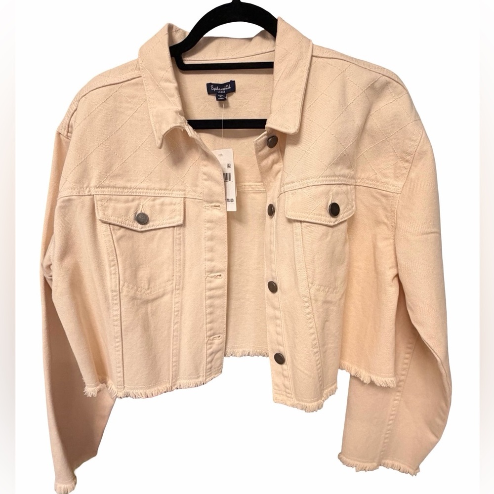 Cream Cropped Denim Jacket